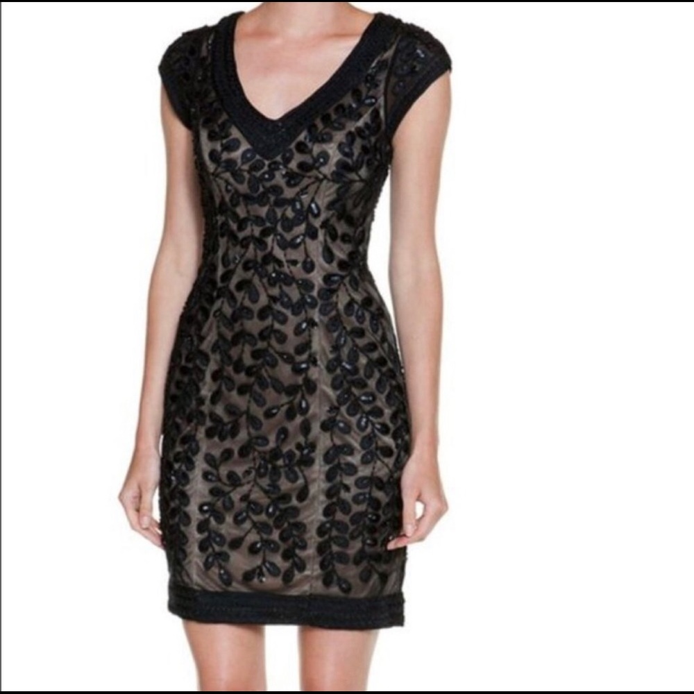 Sue Wong Nocturne Black Beaded Cocktail Dress - Size 6